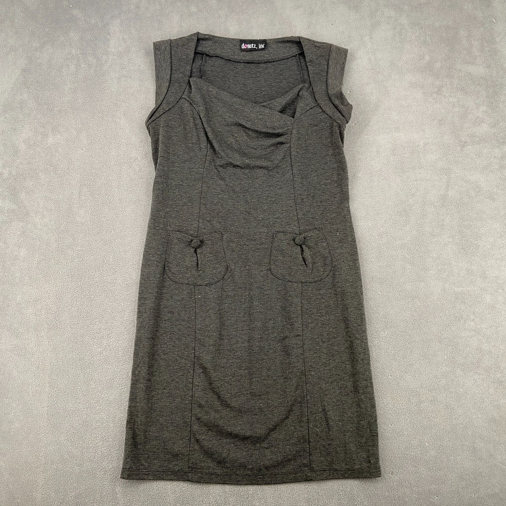 Donutz Inc Sheath‎ Dress Sz M Gray Distinct Bow-Detail Pockets Unique Folded Nek